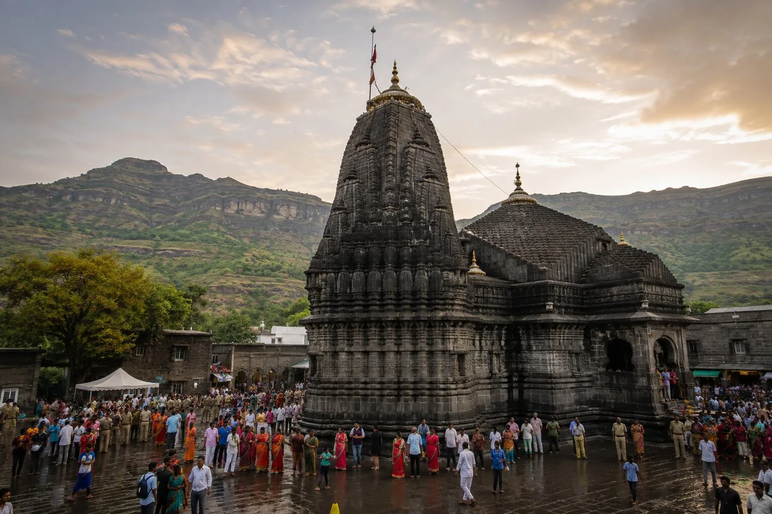Trimbakeshwar Jyotirlinga temple near Nashik — a stop on the planned Kumbh 2027 helicopter darshan circuit